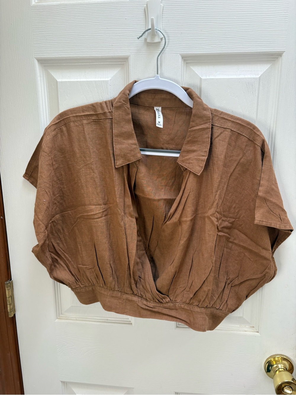 Zenana Outfitters Rust Brown Collared V-Neck Crop Top